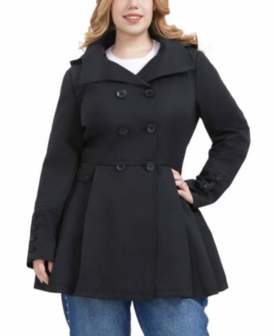 BGSD Plus Size Hooded Fit & Flare Trench Coat