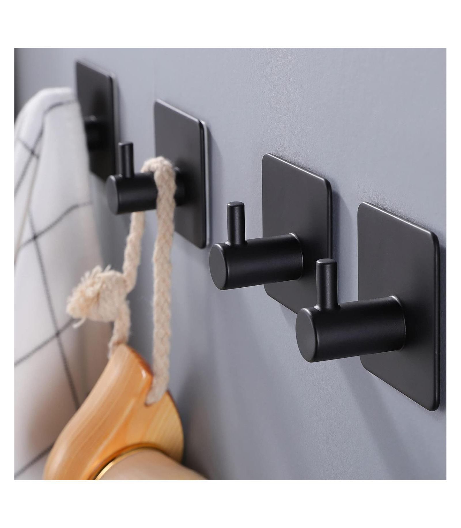 YIGII 1.7x1.7-inch Adhesive Hooks/Towel Hook - Wall Hooks Stick on Heavy Duty, SUS-304 S.S 4 Pack