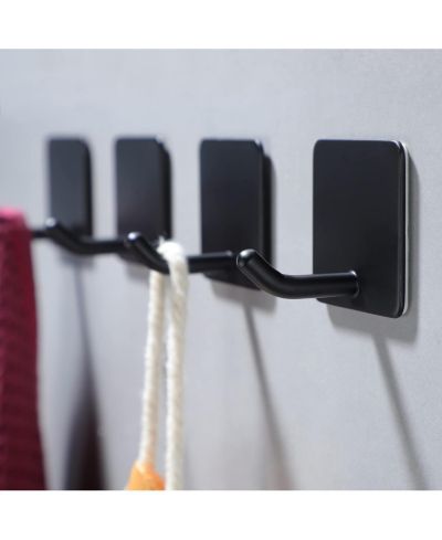 YIGII Adhesive Towel Hooks - 4 Pack Towel Hooks for Hanging Robes Coat Hooks Stick on Wall Hooks Stainless Steel, Matte Black