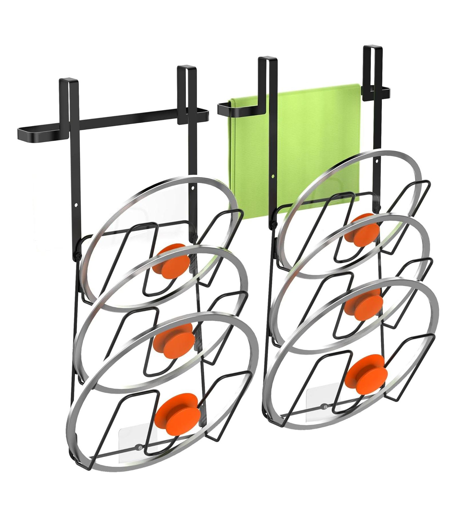 2 Pack Pot Lid Organizer for Cabinet, 6-Tier Pot Lid Holder Over Cabinet Door, Pot Lid Rack for Kitchen Cabinet Organizer, Inside the Cabinet Pots