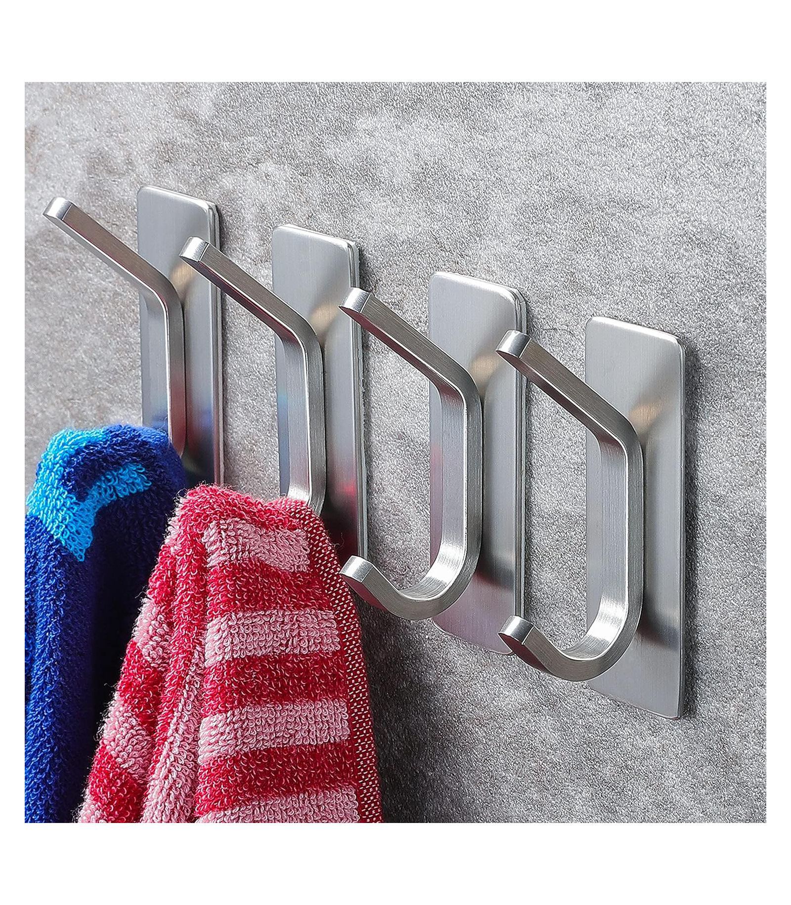 YIGII 4-Pack Adhesive Wall Hooks – Stainless Steel Towel, Coat, and Robe Holders for Bathroom and Kitchen