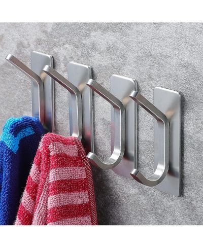 YIGII 4-Pack Adhesive Wall Hooks – Stainless Steel Towel, Coat, and Robe Holders for Bathroom and Kitchen