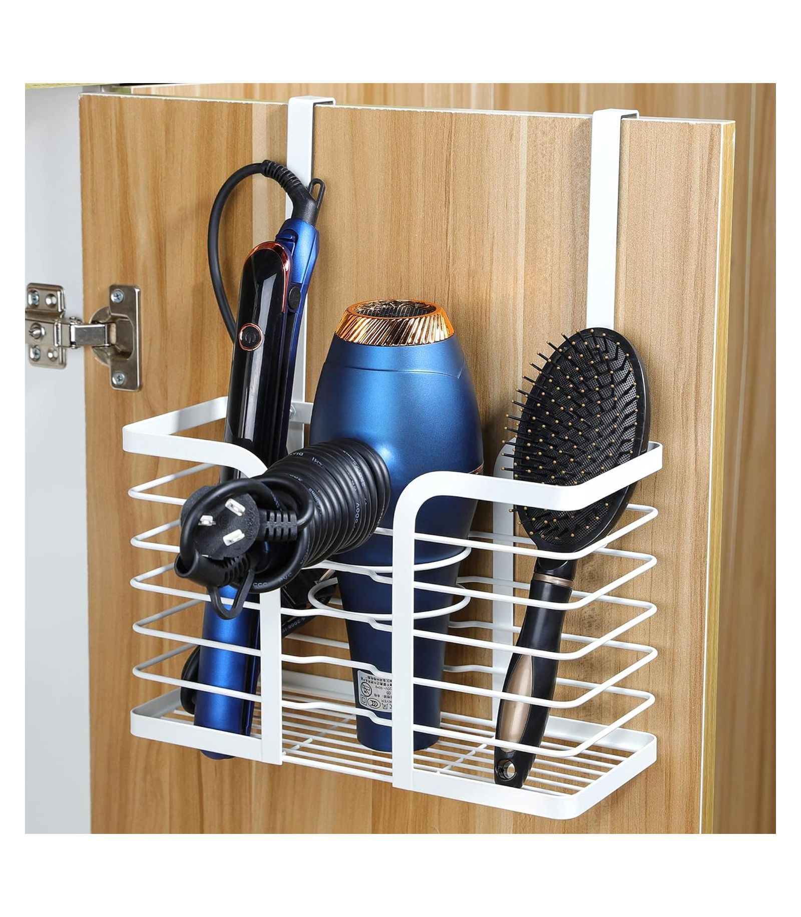 Hair Dryer Holder Adjustable Height - Hair Tool Organizer White Bathroom Organizer Hot Styling Tools Storage for Hair Dryer, Flat Iron, Curling Iron