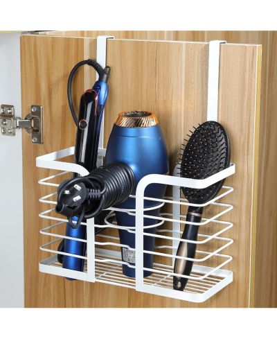 Hair Dryer Holder Adjustable Height - Hair Tool Organizer White Bathroom Organizer Hot Styling Tools Storage for Hair Dryer, Flat Iron, Curling Iron