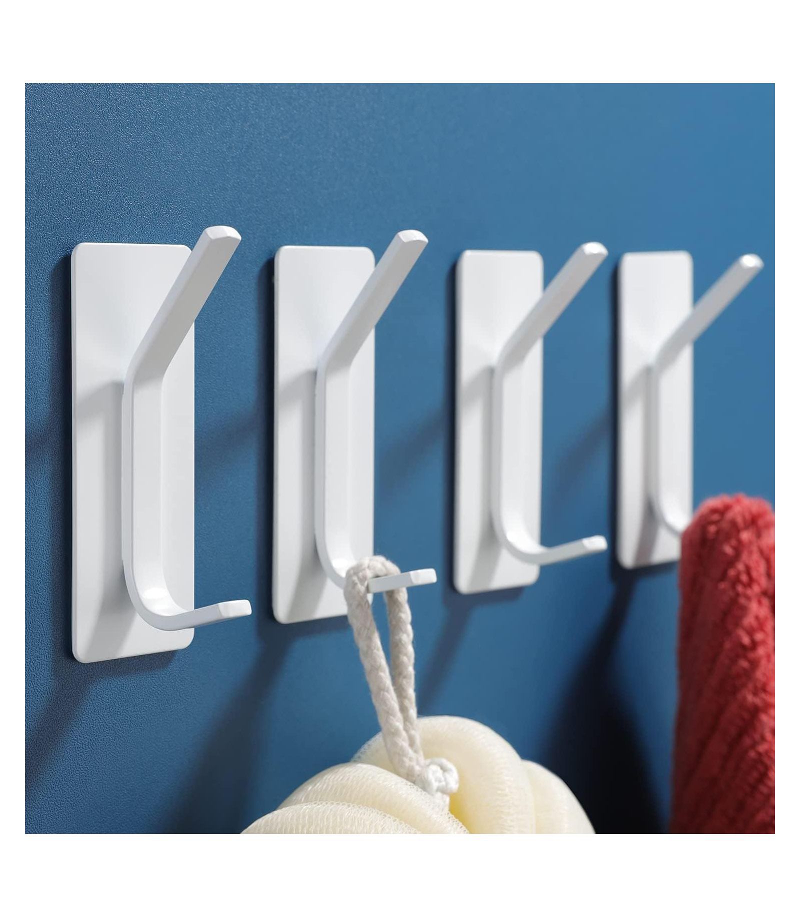 Towel Hooks/Adhesive Hooks - Heavy Duty Wall Hooks Stainless Steel Robe/Coat Towel Hooks for Bathroom and Bedroom, White 4-Packs