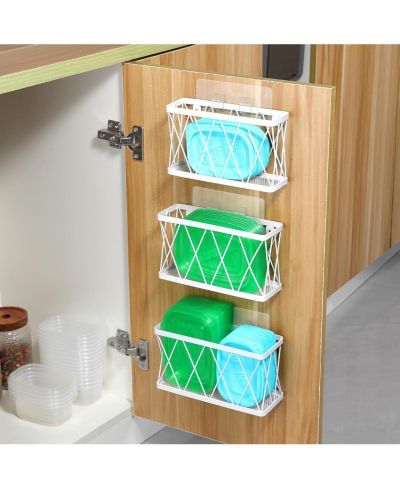 YIGII 3 Pack Adhesive Cabinet Door Organizer - Lid Storage Organizer for Tupperware, Wall Mounted Pantry Door Organizer Kitchen RV Storage Wall