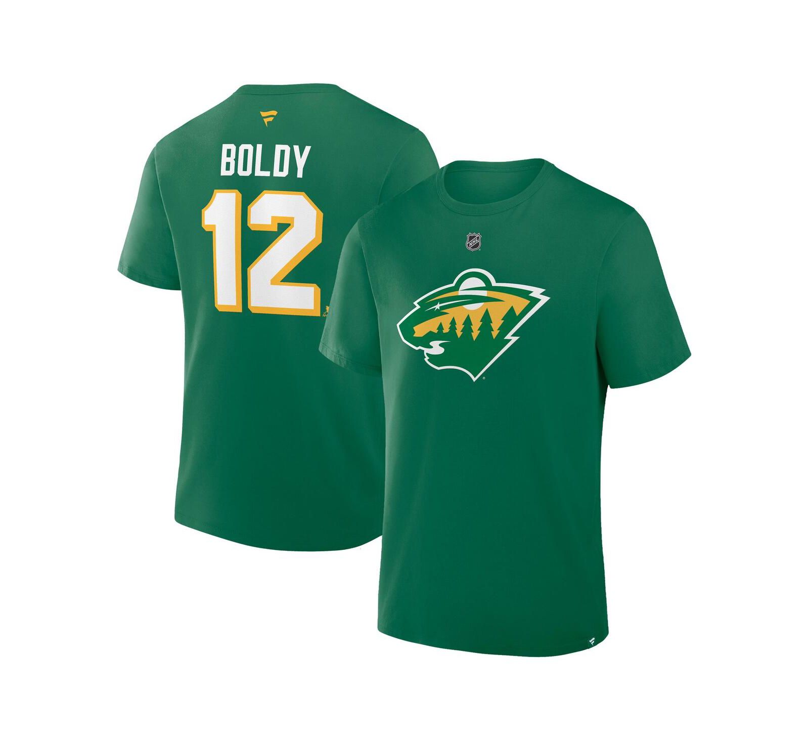 Мужская футболка Fanatics Matthew Boldy Kelly Green Minnesota Wild Authentic Stack Name & Number
