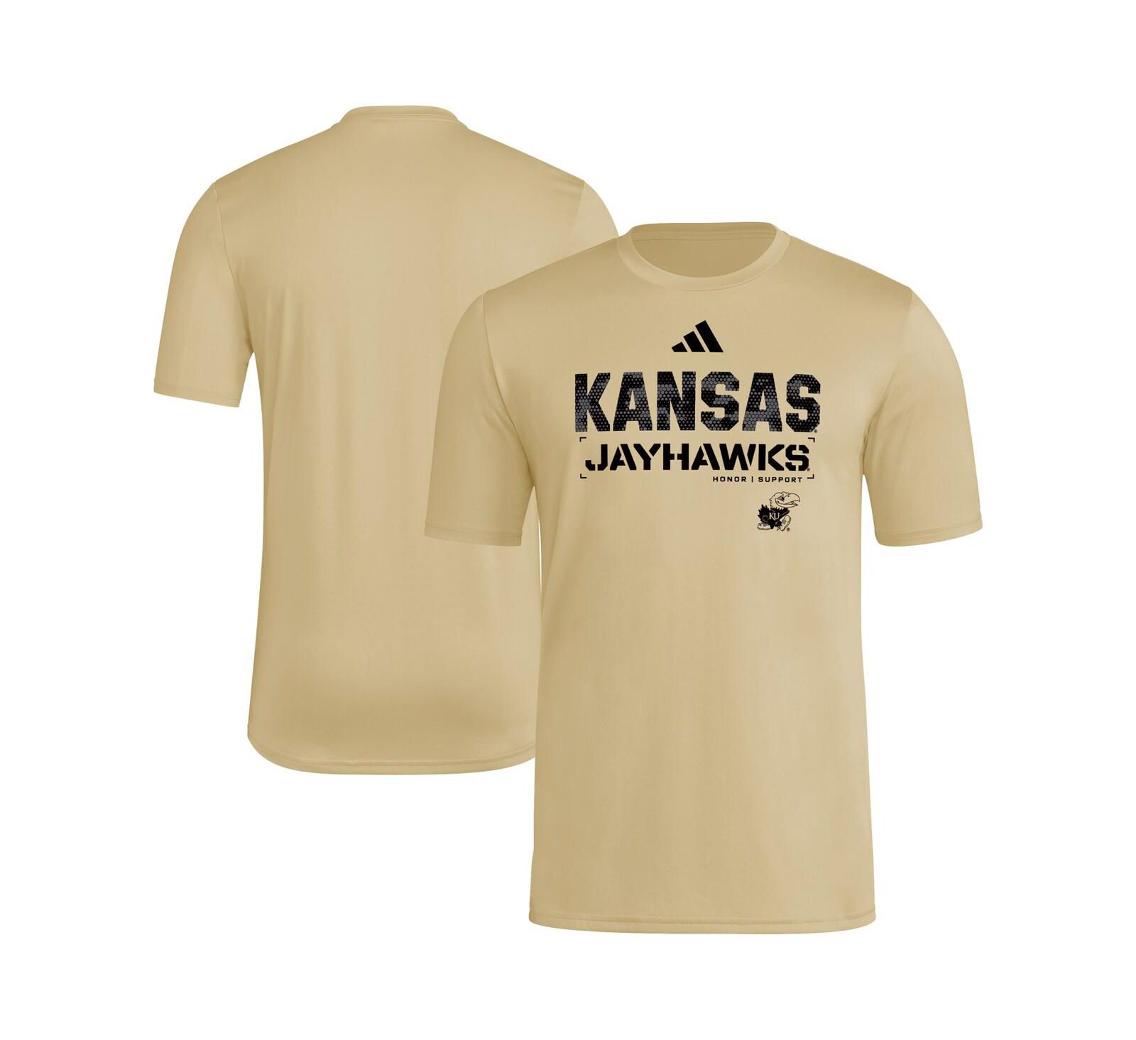 Adidas Men's Natural Kansas Jayhawks 2025 Military Appreciation Pre-Game AEROREADY T-Shirt