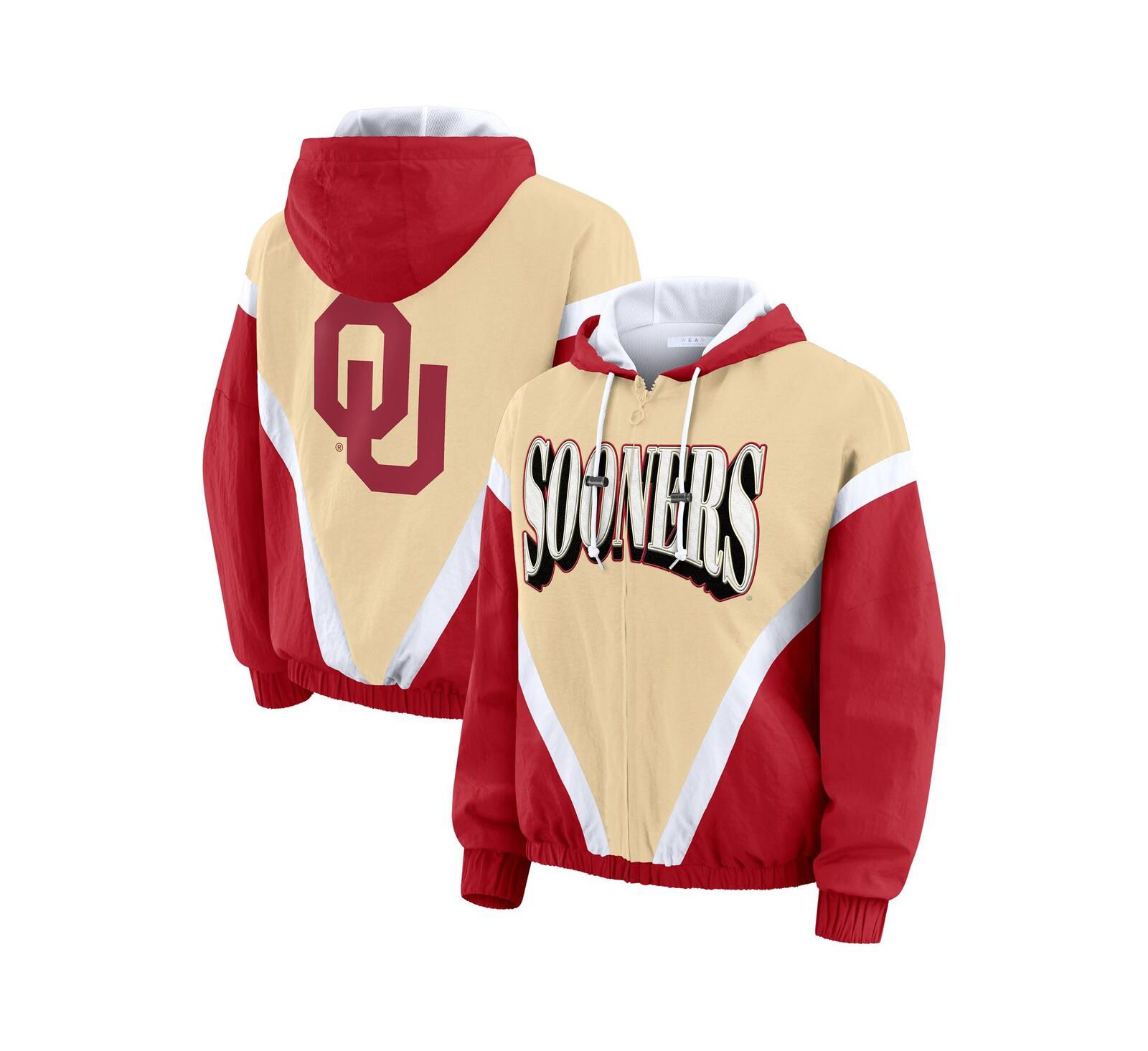 WEAR by Erin Andrews Women's Gold/Crimson Oklahoma Sooners Color Block Full-Zip Hoodie Windbreaker Jacket