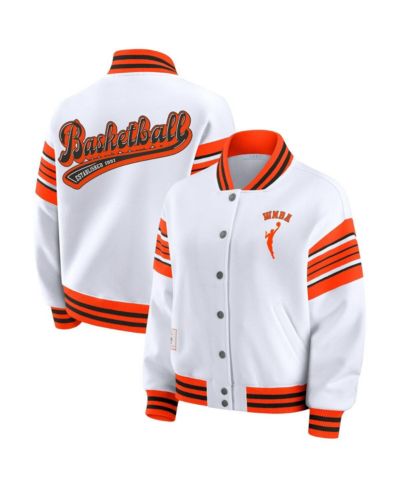 WEAR by Erin Andrews Women's White/Orange WNBA Full-Snap Fleece Sweatshirt Jacket