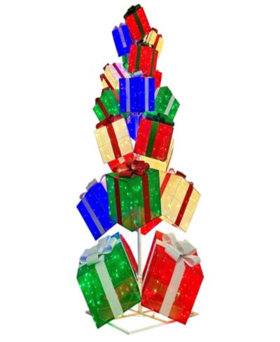 Puleo International 10.8' Pre-Lit Christmas Giftbox Tree Christmas Holiday Décor