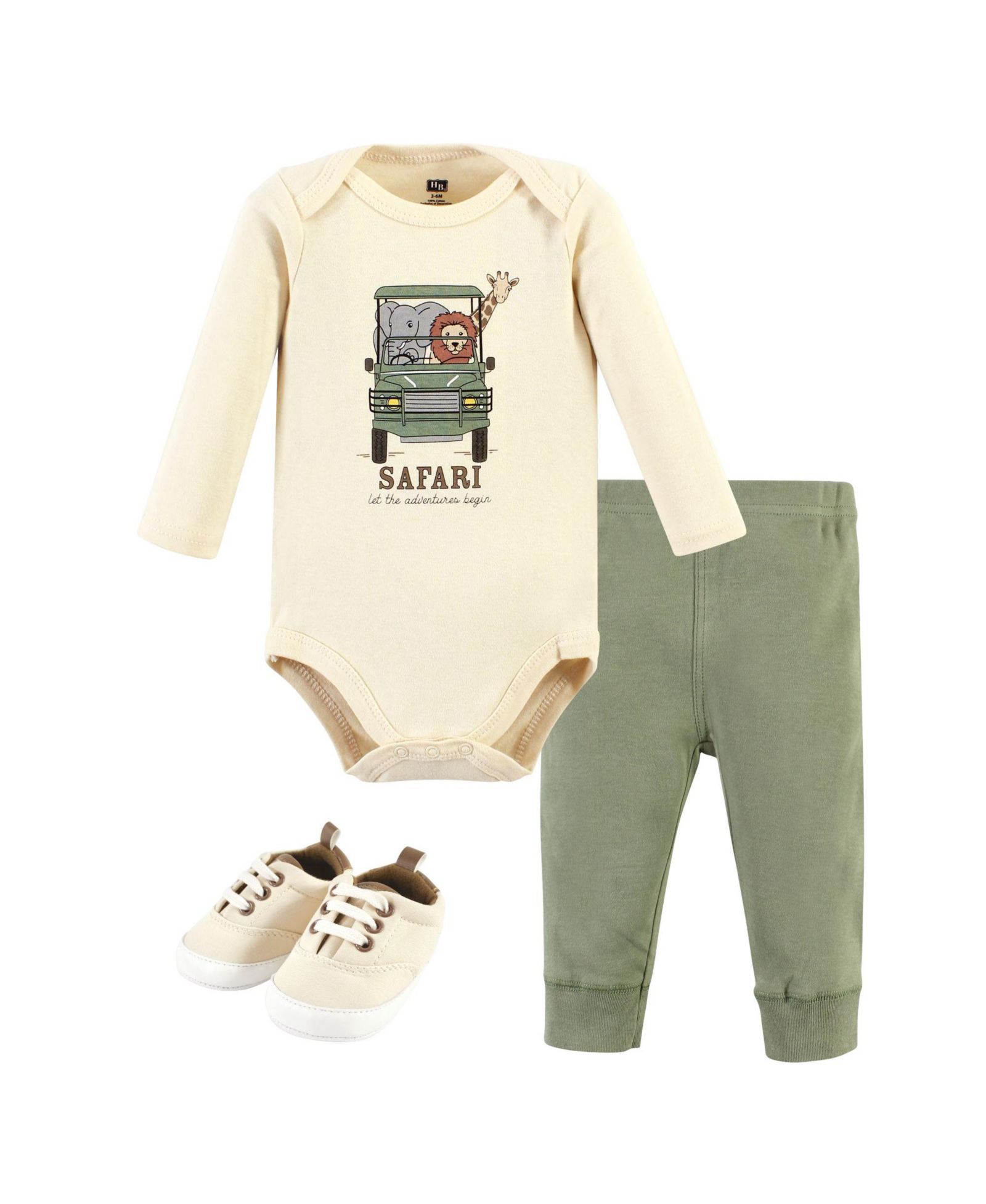 Комплект из трех предметов для новорожденных мальчиков Hudson Baby: боди с длинным рукавом, брюки и обувь