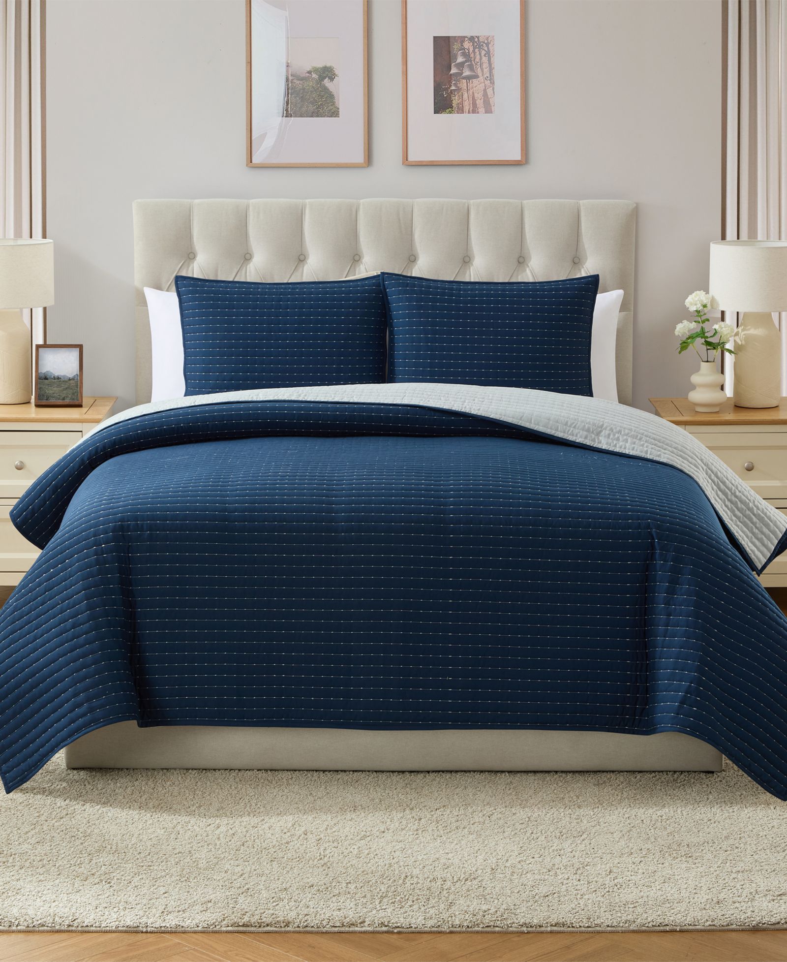 VCNY Home Embroidered Pick Stitch Microfiber 3-Pc. Quilt Set, King
