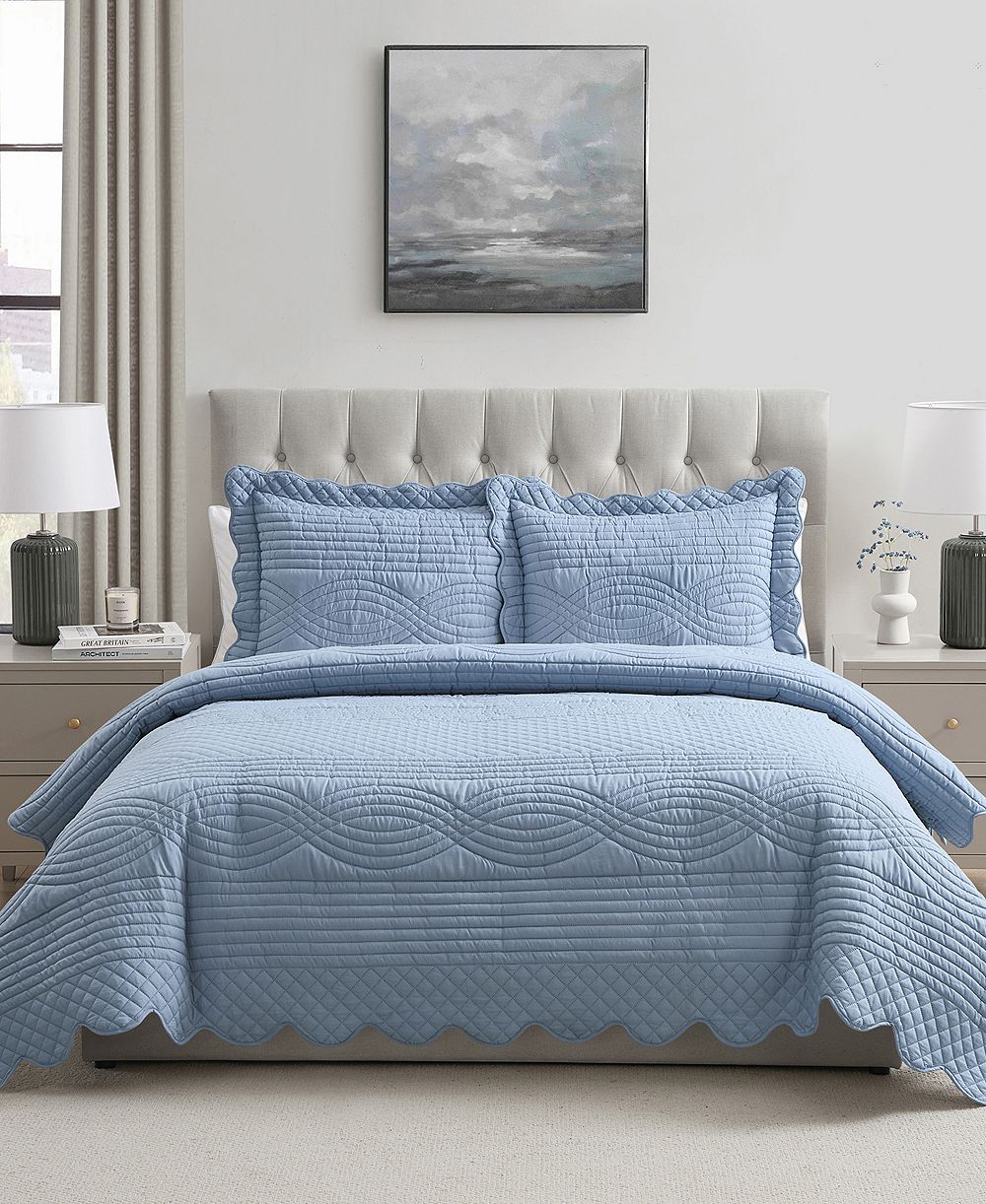 VCNY Home Scallop Microfiber 3-Pc. Quilt Set, Full/Queen