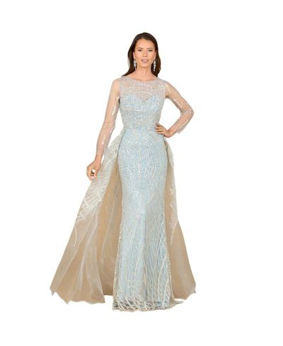 Женское вечернее платье Lara Long Sleeve Lace Gown с юбкой из тюля