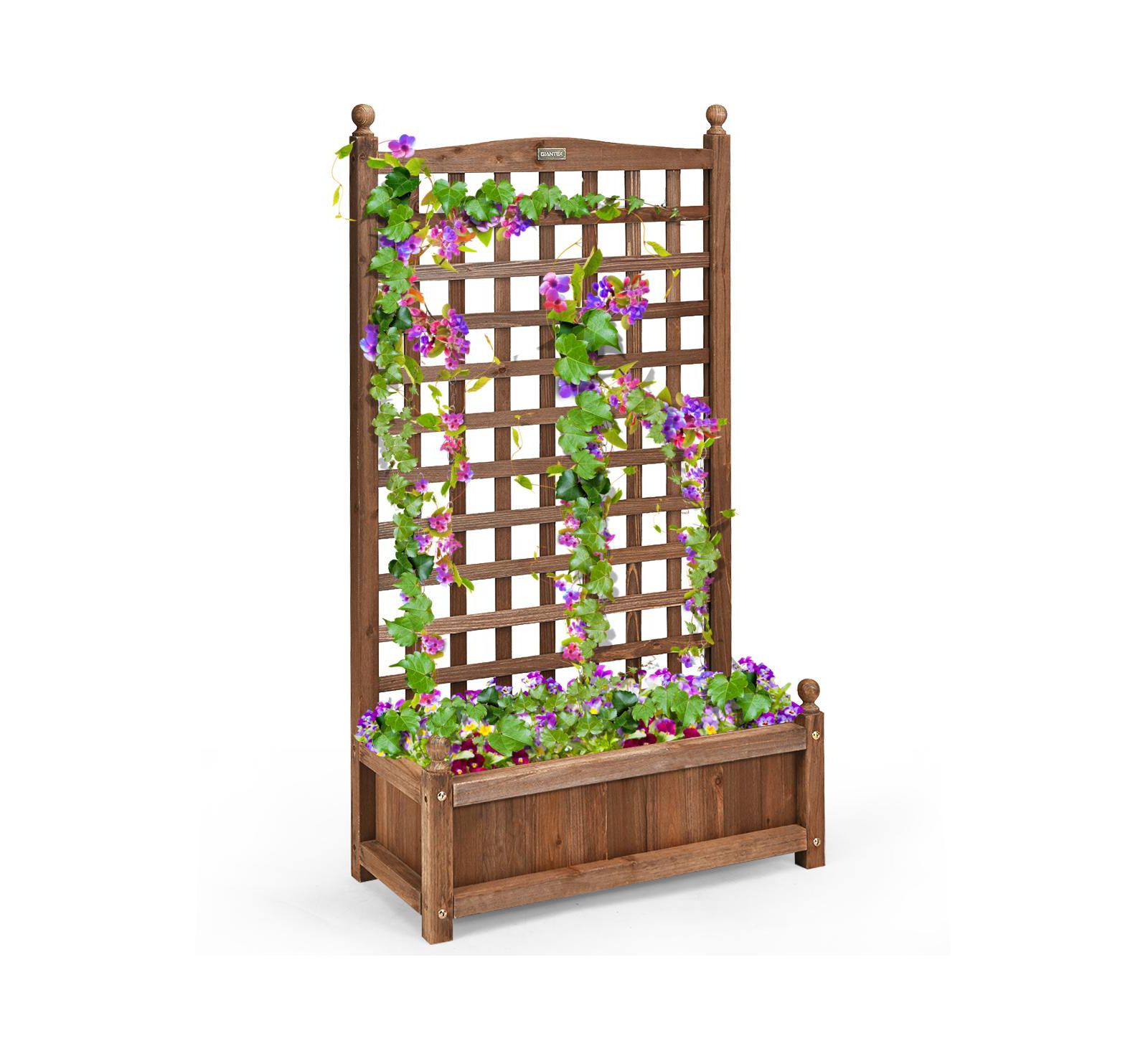 Costway Solid Wood Weather-Resistant Outdoor Planter Box with Trellis