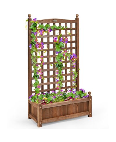 Costway Solid Wood Weather-Resistant Outdoor Planter Box with Trellis
