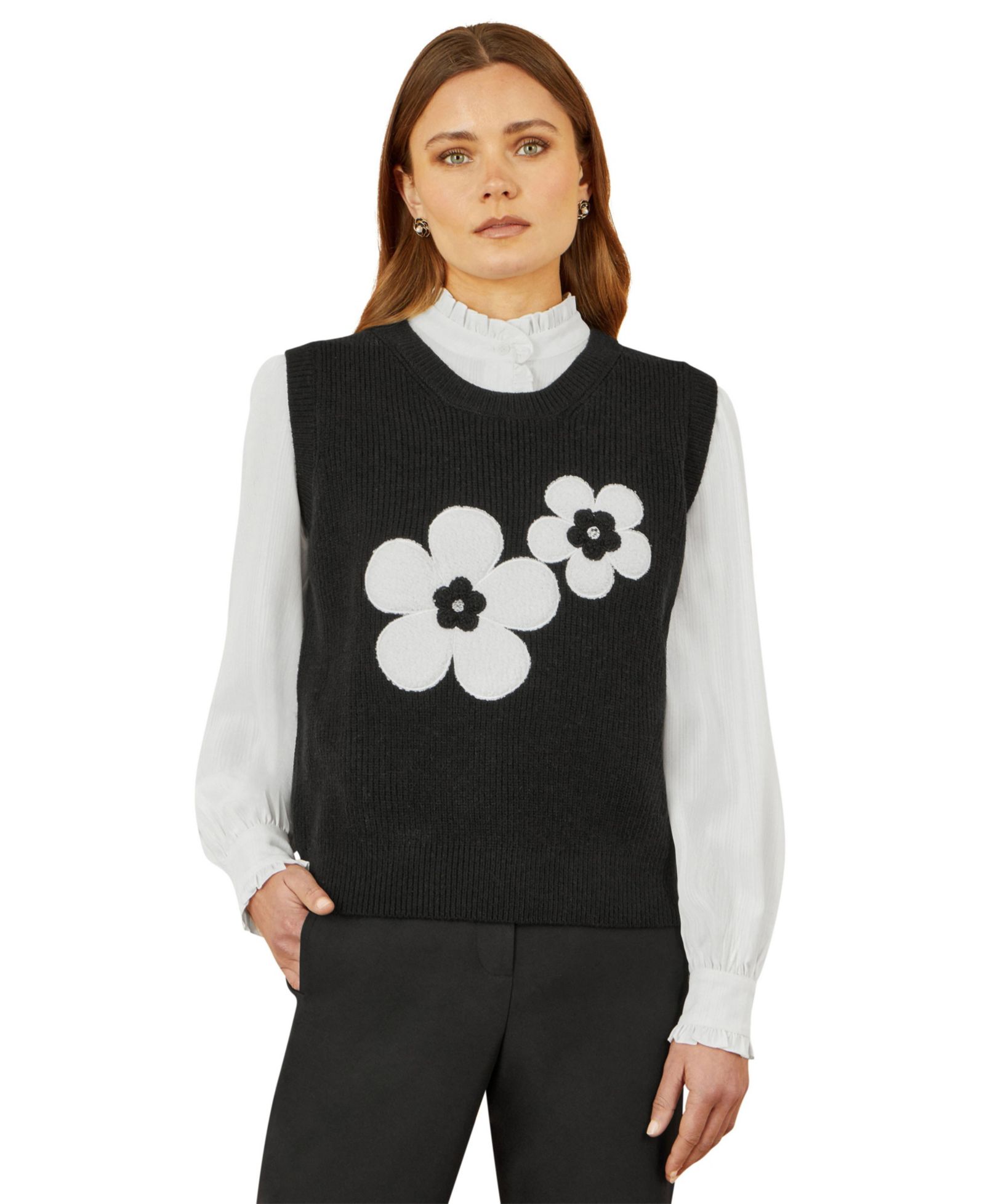 Женский вязаный жилет Yumi Knitted Floral Sleeveless