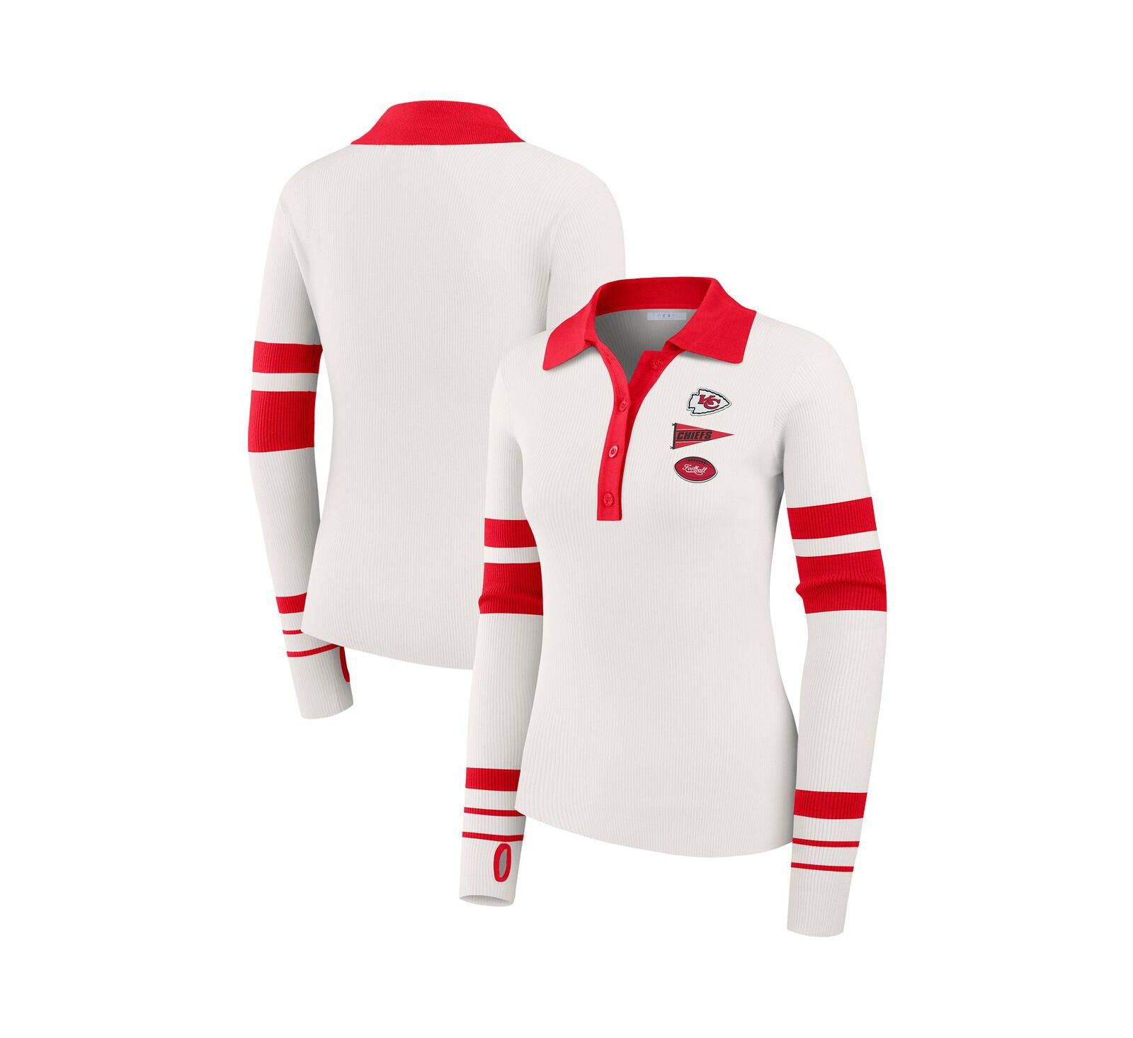 WEAR by Erin Andrews Women's White Kansas City Chiefs Ribbed Henley Polo Shirt