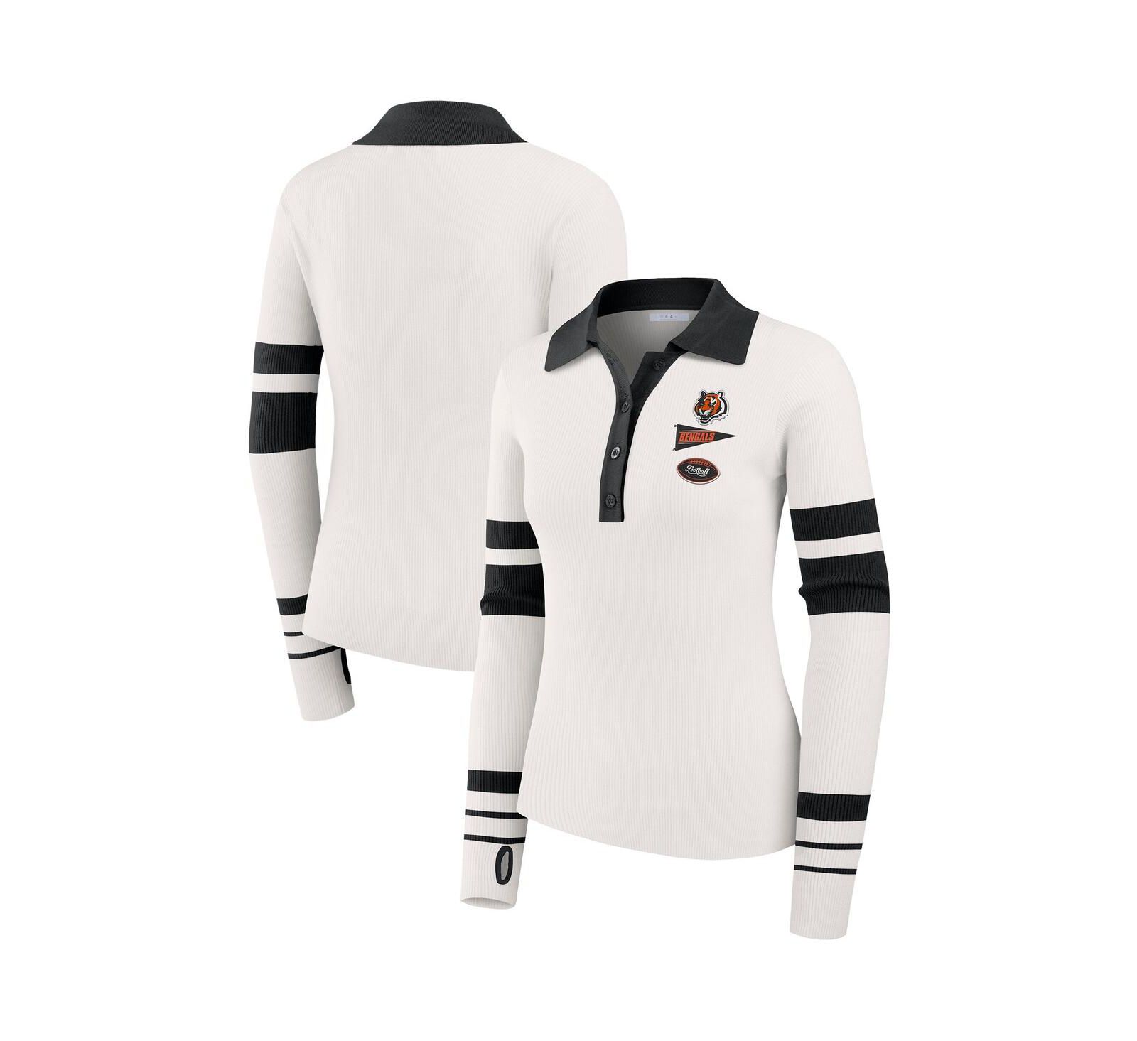 WEAR by Erin Andrews Women's White Cincinnati Bengals Ribbed Henley Polo Shirt