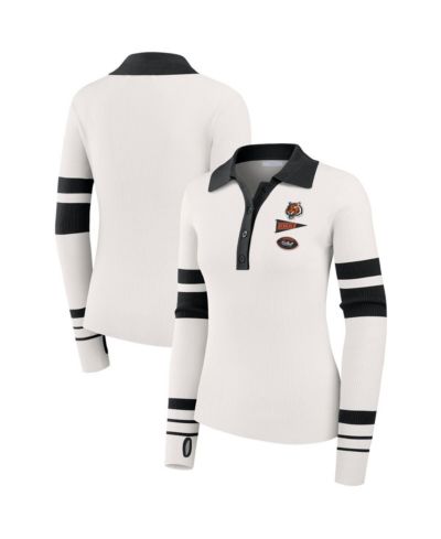 WEAR by Erin Andrews Women's White Cincinnati Bengals Ribbed Henley Polo Shirt