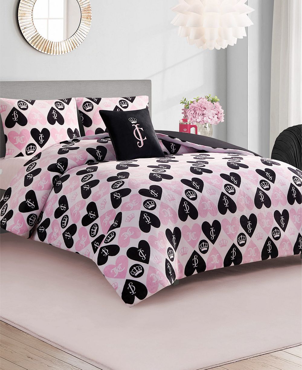 Комплект из 4 предметов с покрывалом Juicy Couture Plush Reversible Queen Heart Logo, Full/Queen