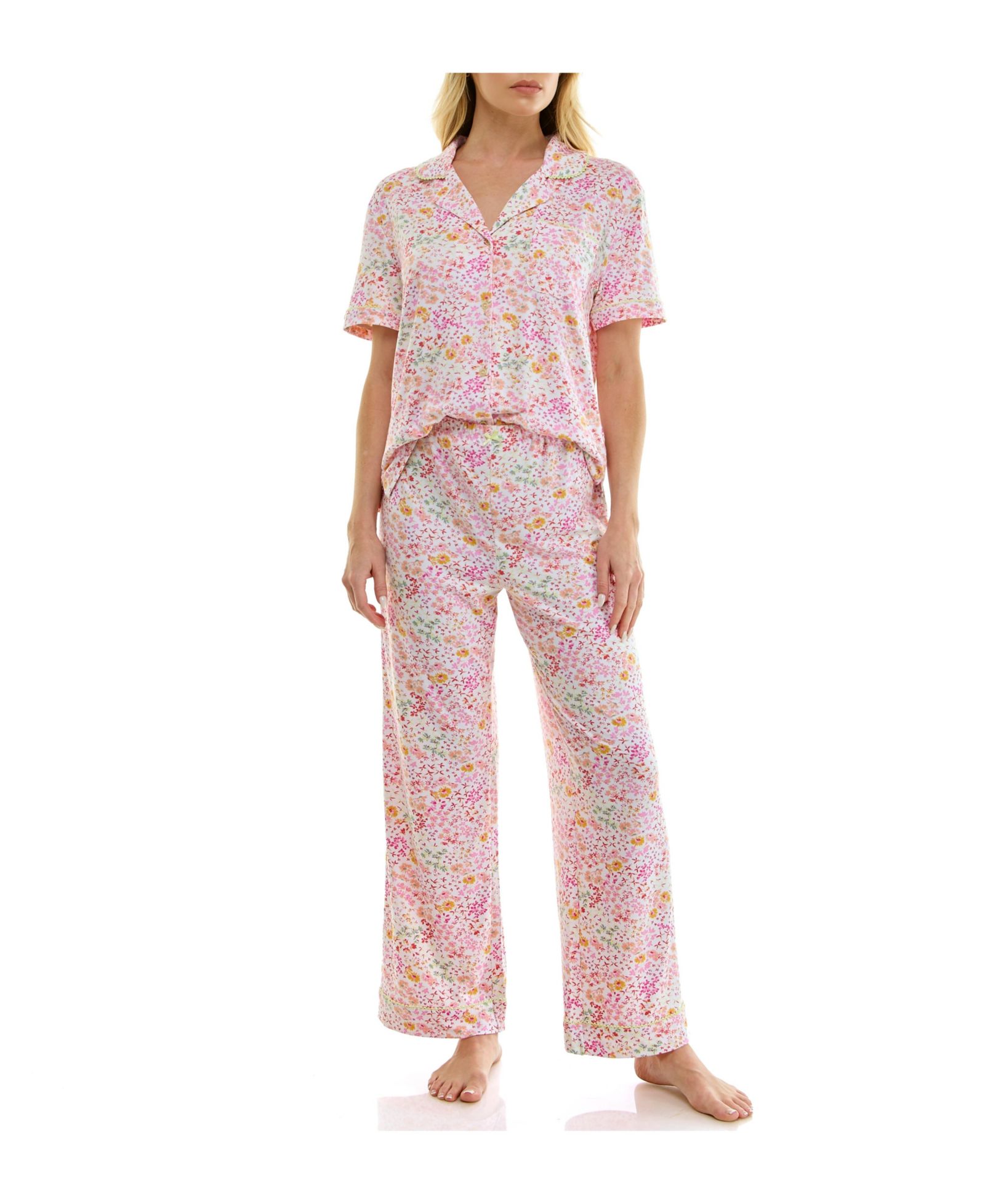 Roudelain Women's Short-Sleeve Shirt and Pants, 2-Piece Pajama Set