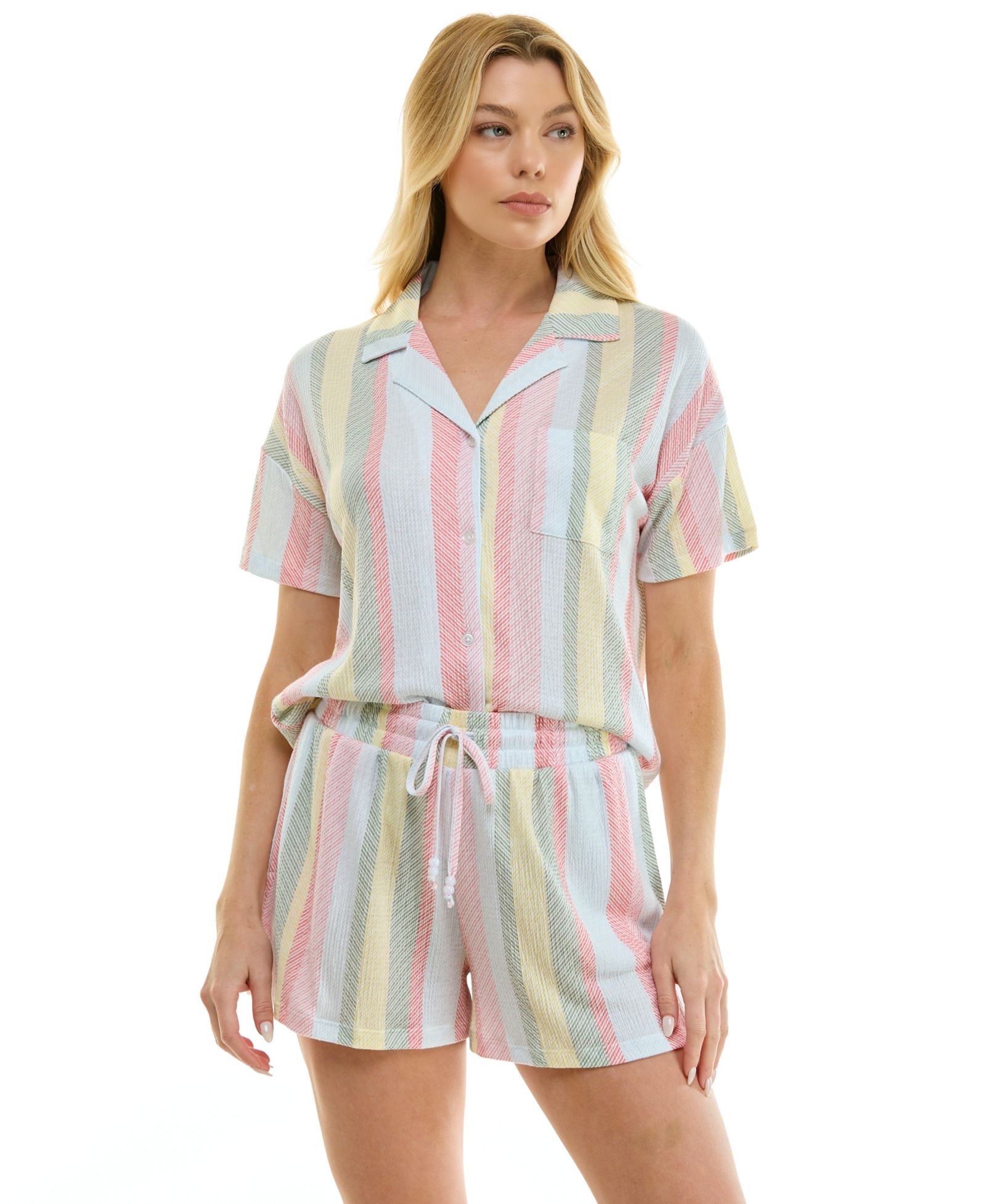 Roudelain Women's Collared Top and Pull-On Shorts, 2-Piece Set