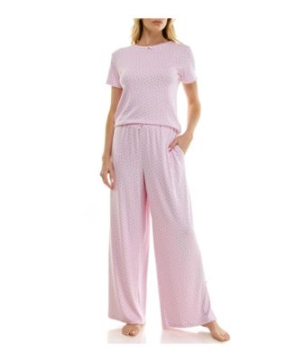 Sincerely Jules Women's Short-Sleeve T-Shirt and Wide Leg Pants, 2-Piece Pajama Set