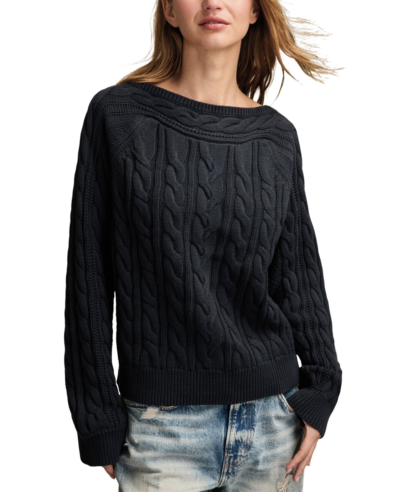Lucky Brand Women's Boat Neck Cable Sweater