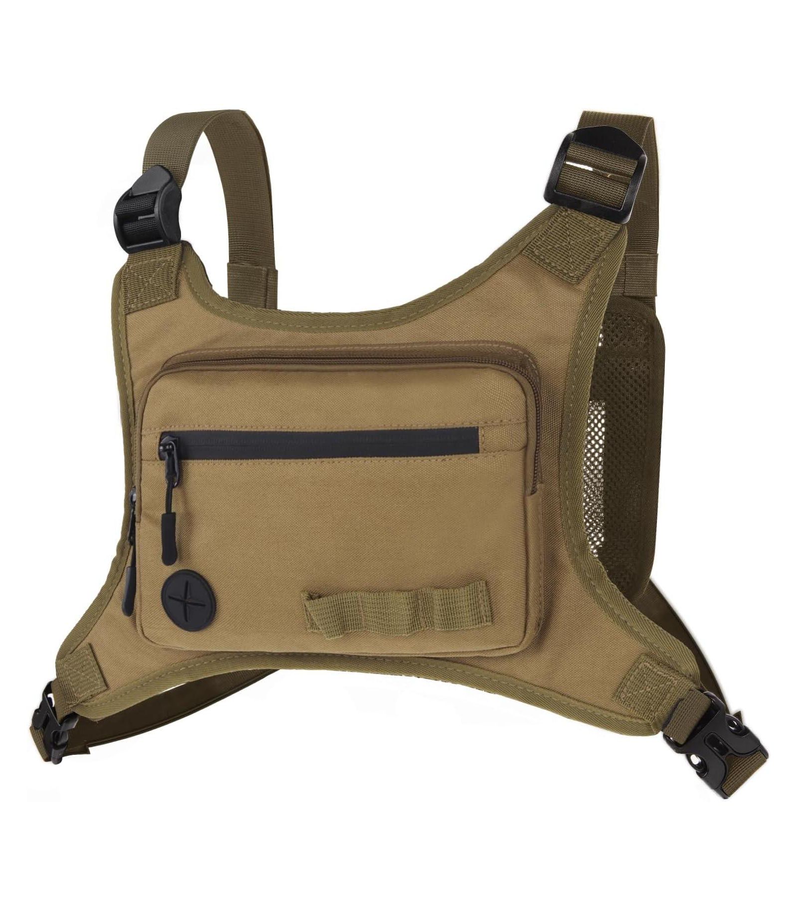 BATFOX Lightweight Running Chest Pack: Outdoor Sports Vest Bag with Phone Holder for Cycling, Hiking, Workout, Skiing - Men & Women (Mocha