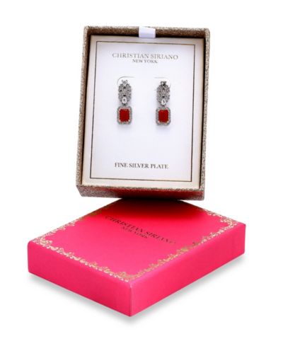 Christian Siriano New York Fine Silver Plated Cubic Zirconia Floral Motif Post Drop Earrings