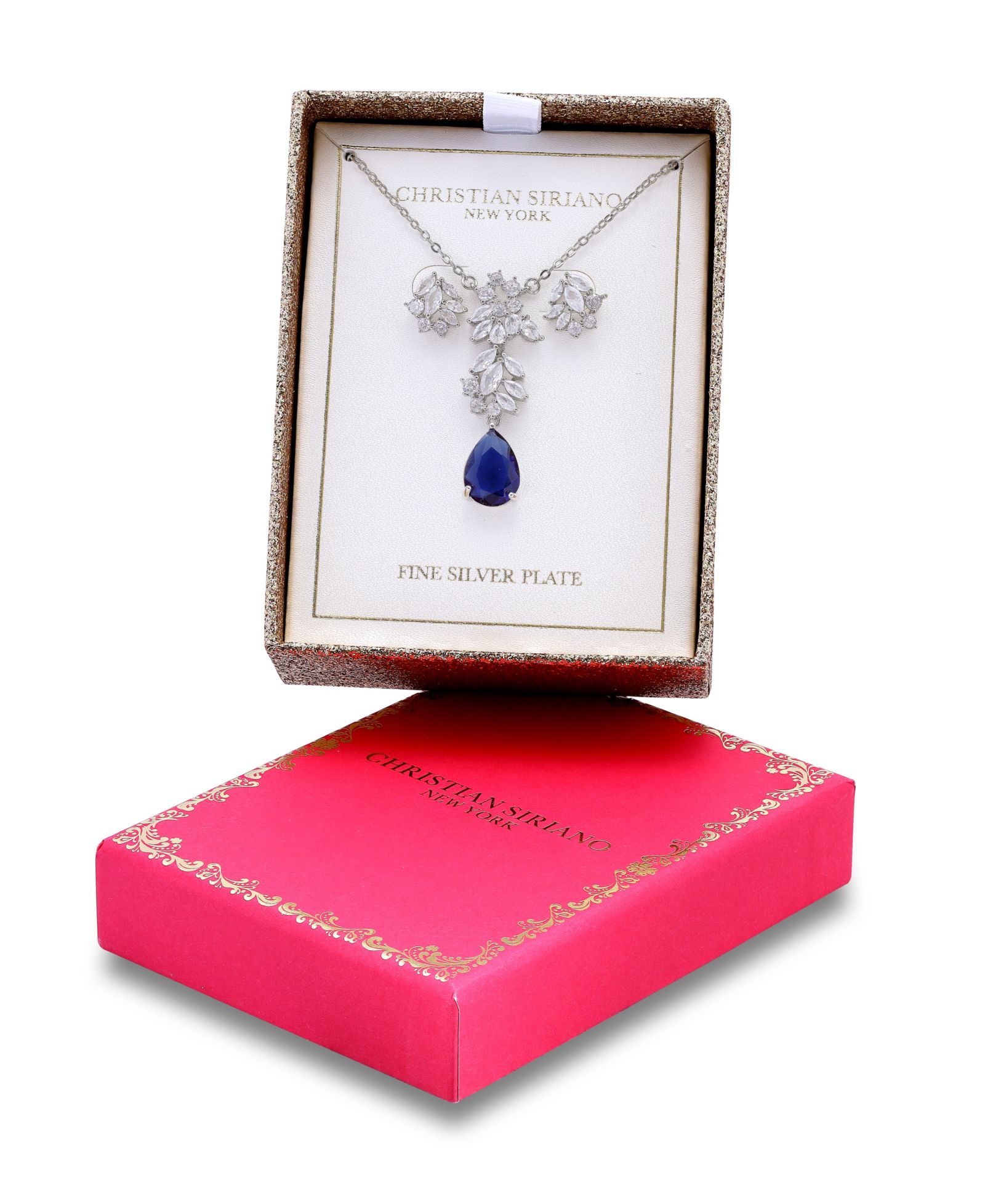 Christian Siriano New York Fine Silver Plated Marquise Cubic Zirconia Drop Necklace and Earrings Set