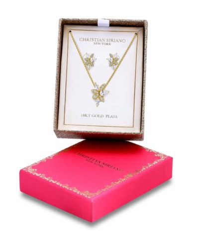 Набор колье и серег Christian Siriano New York Gold Plated Cubic Zirconia Floral Cluster
