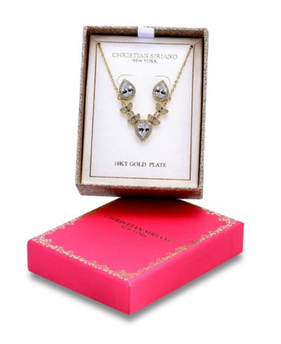 Christian Siriano New York Gold Plated Baguette Cubic Zirconia Frontal Necklace and Earrings Set