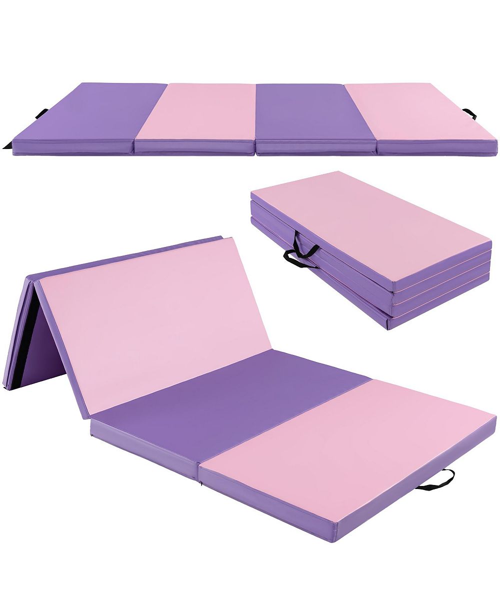 Folding Gymnastics Mat with Carry Handles and Sweatproof Detachable PU Leather Cover