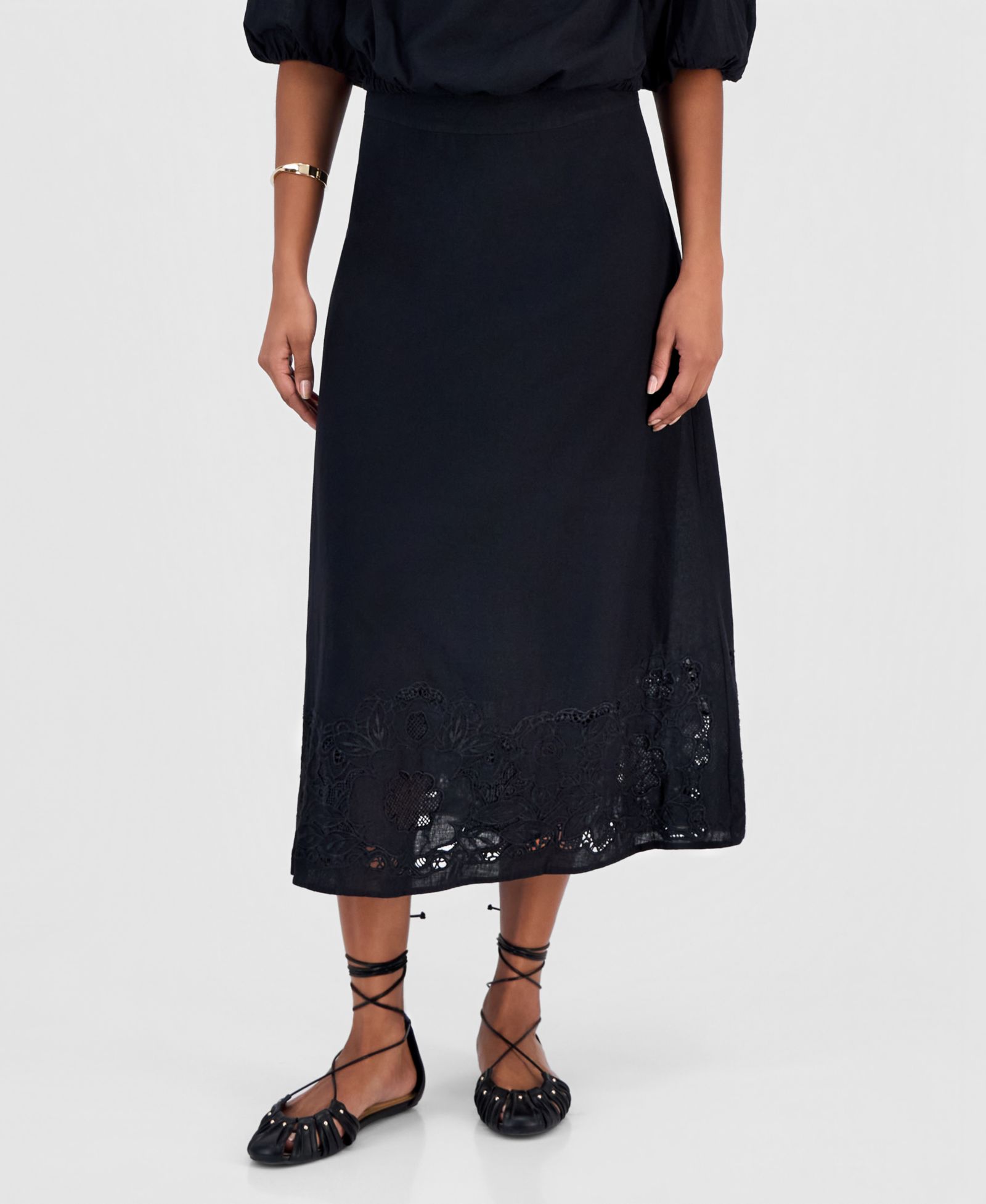 I.N.C. International Concepts Women's Floral Lace-Trim Midi Skirt, Macy's Exclusive