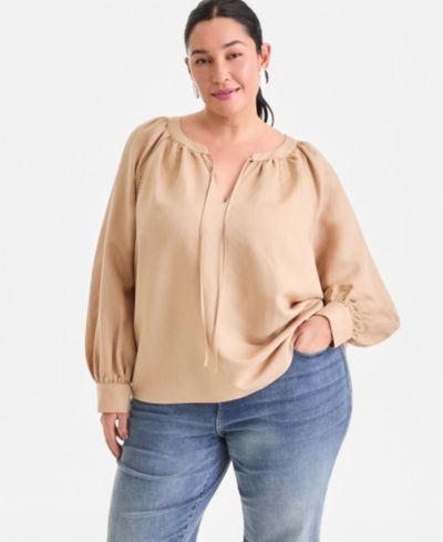 I.N.C. International Concepts Plus Size Bubble-Sleeve Top, Created for Macy's