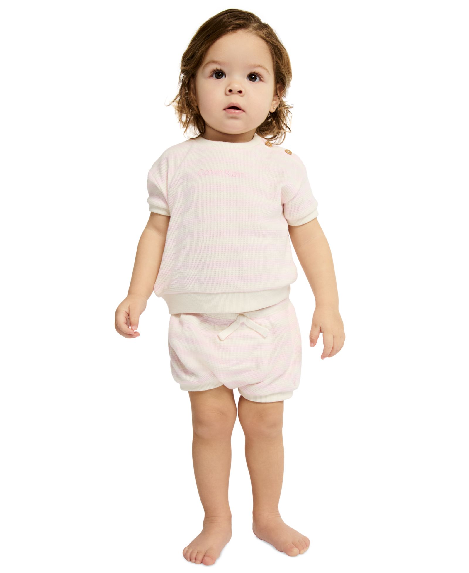 Calvin Klein Baby Girls' Top and Striped Waffle Knit Bloomer, 2-Piece Set