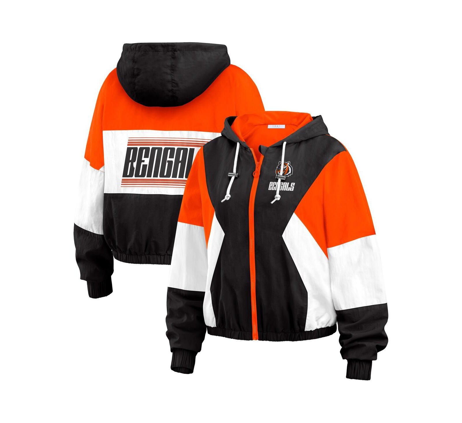 WEAR by Erin Andrews Women's Black Cincinnati Bengals Plus Size Color Block Full-Zip Windbreaker Jacket