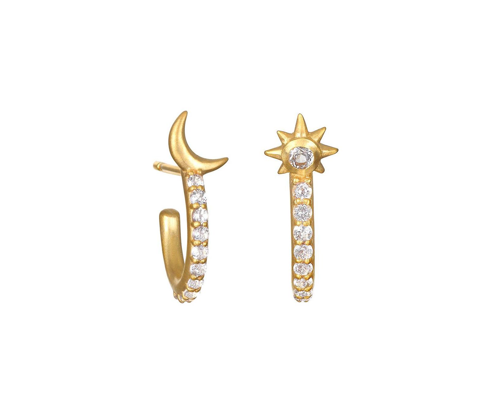Серьги-кольца Satya Jewelry Scattered Stardust Celestial Moon and Star Pavé