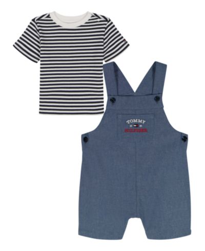 Комплект Tommy Hilfiger Baby Boys' Striped Crewneck T-Shirt and Signature Denim Shortalls, 2-Piece Set