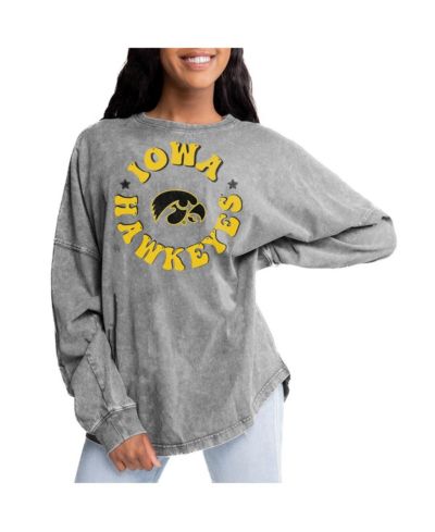 Женская футболка Gameday Couture Gray Iowa Hawkeyes Playing Around Faded Wash Oversized Long Sleeve