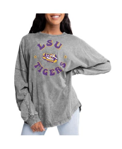 Gameday Couture Women's Gray LSU Tigers Playing Around Faded Wash Oversized Long Sleeve T-Shirt