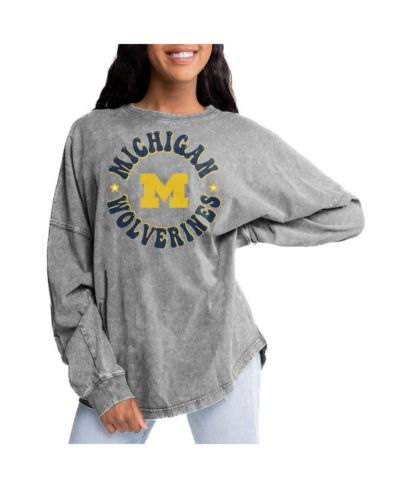 Женская футболка Gameday Couture Gray Michigan Wolverines Playing Around Faded Wash Oversized Long Sleeve
