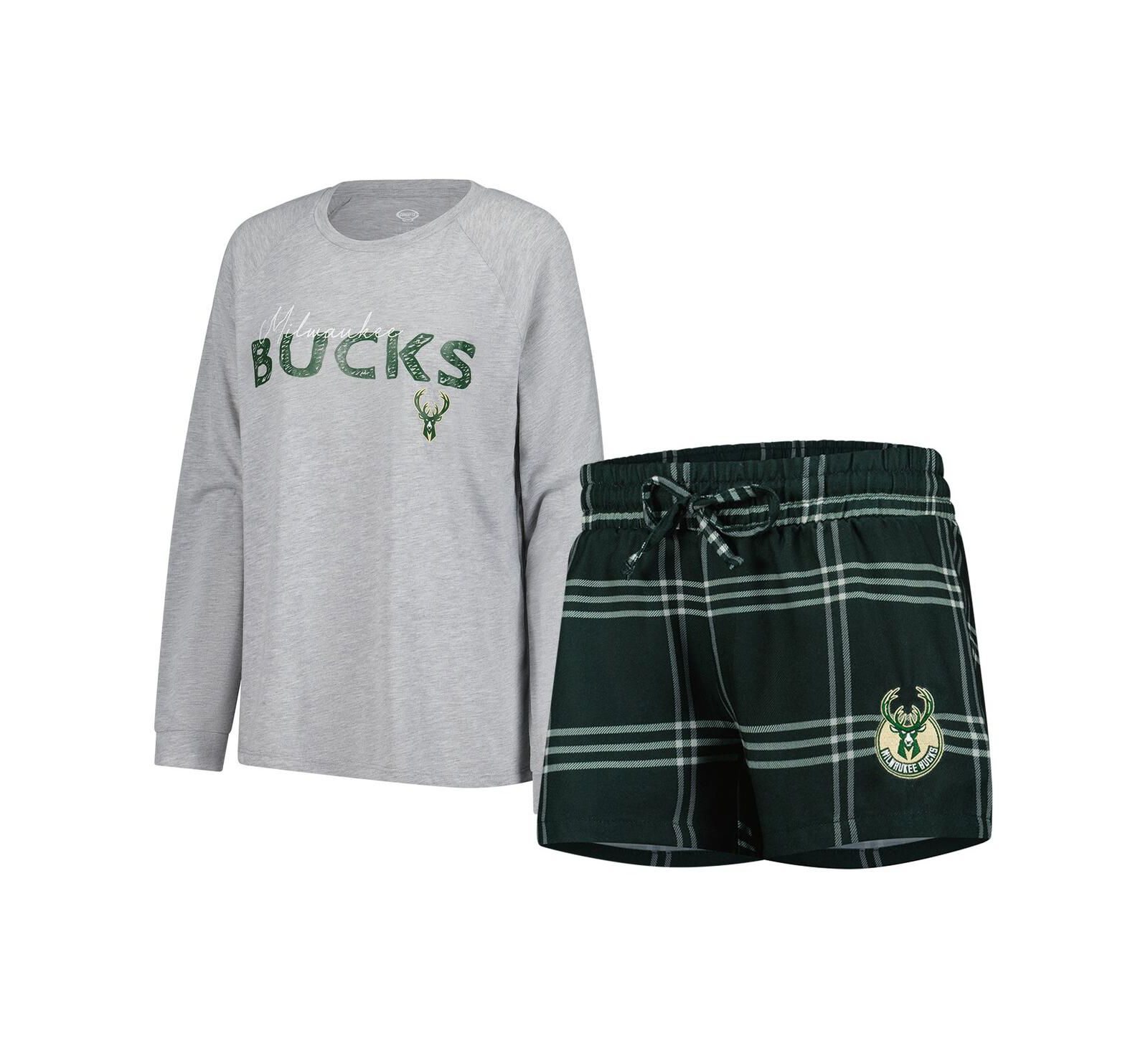 Concepts Sport Women's 2-Piece Milwaukee Bucks Petition Long Sleeve Top and Shorts Set