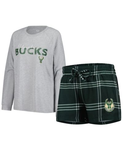 Concepts Sport Women's 2-Piece Milwaukee Bucks Petition Long Sleeve Top and Shorts Set