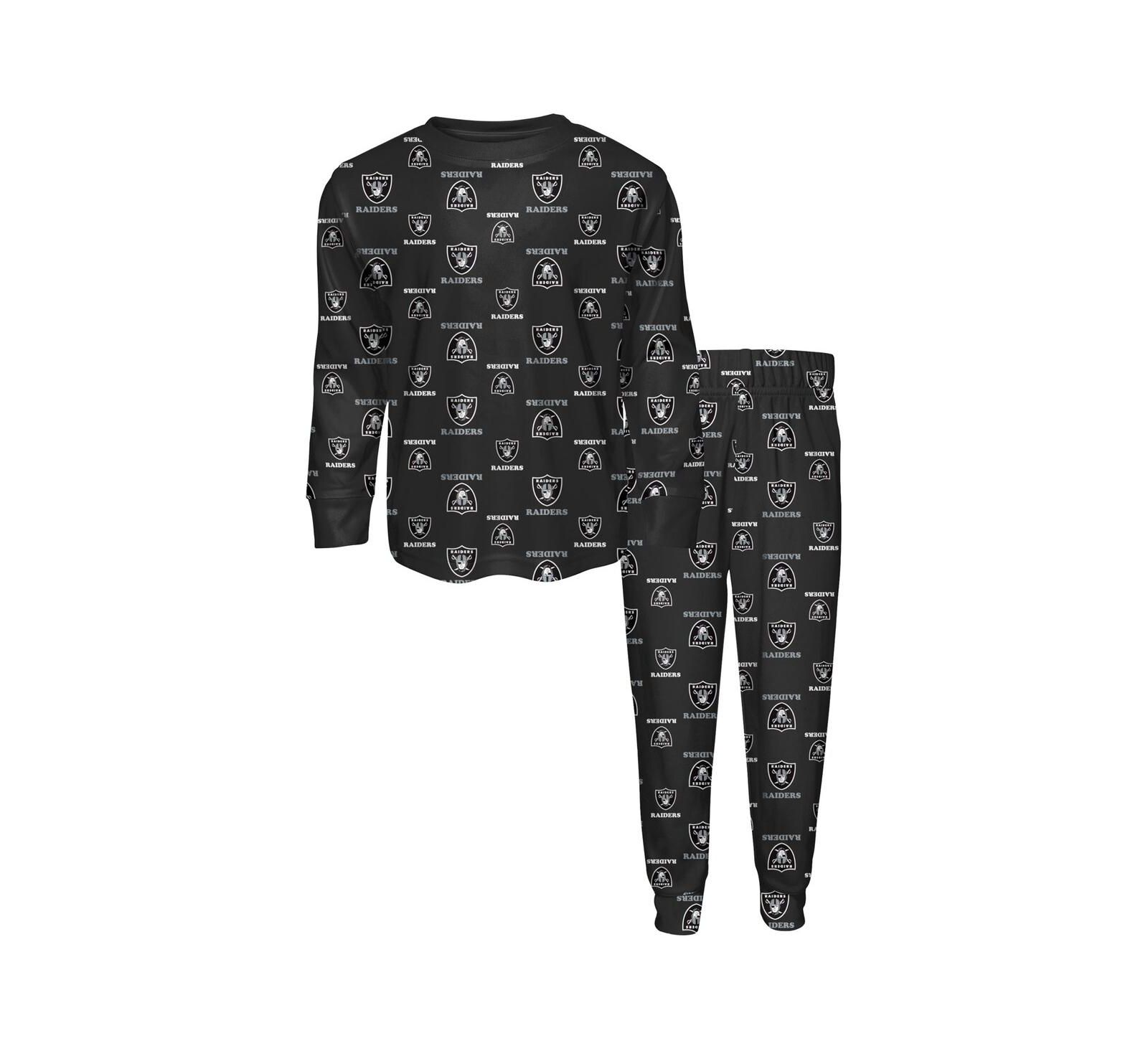 Outerstuff Toddler 2-Piece Black Las Vegas Raiders All-Over-Print Long Sleeve T-Shirt and Pants Sleep Set