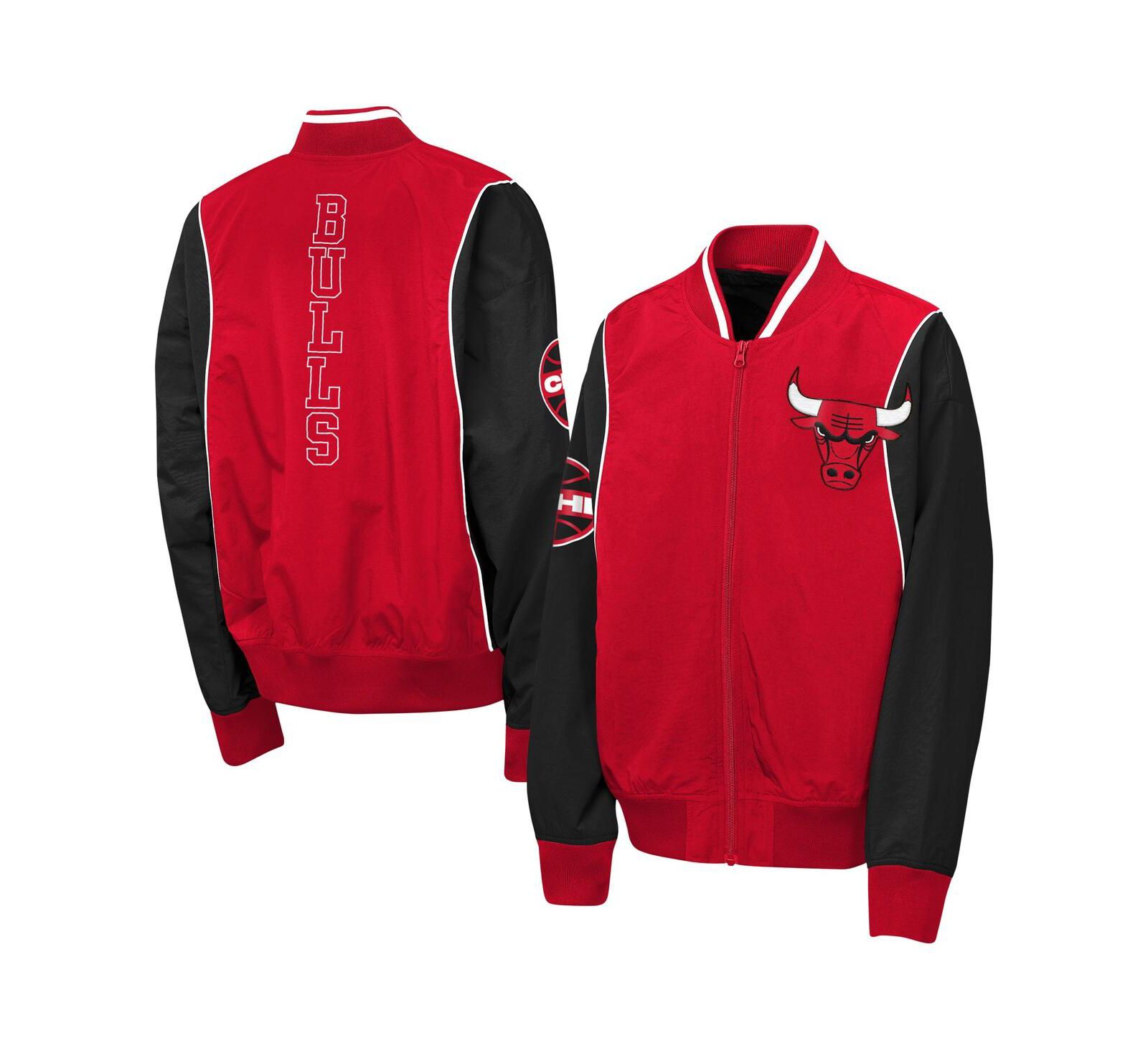 Outerstuff Big Boys and Girls Red/Black Chicago Bulls Two-Pointer Full-Zip Windbreaker