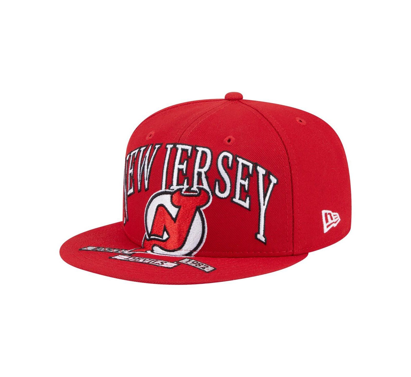 Мужская кепка New Era Red New Jersey Devils Oversized Vintage Arch 59Fifty Fitted Hat